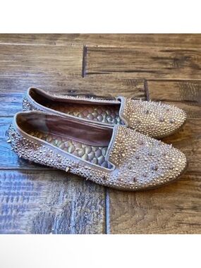 Sam Edelman Adena Studded Satin Loafers Flats Rose Gold Spike Size 6